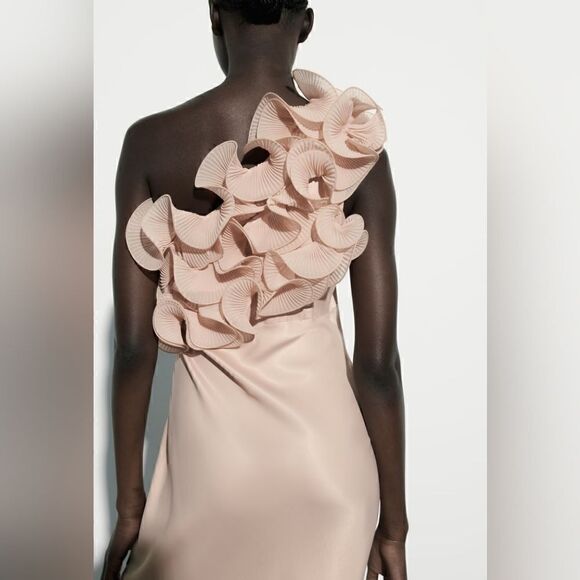 ZARA RUFFLED SATIN EFFECT DRESS LIGHT PINK - Picture 13 of 16